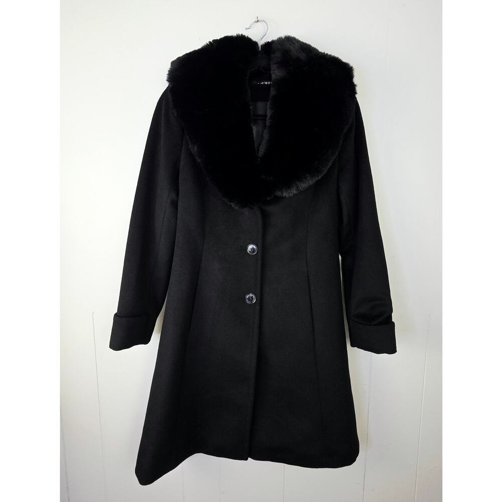 Lauren Ralph Lauren Wool Blend Coat 2P Black Faux Fur Collar Old Money Long - Picture 2 of 12